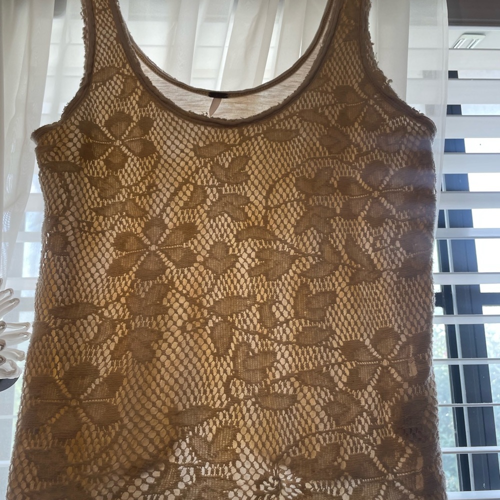 FP Movement by Free People Floral Lace Tank Top - Brown Small/Petite